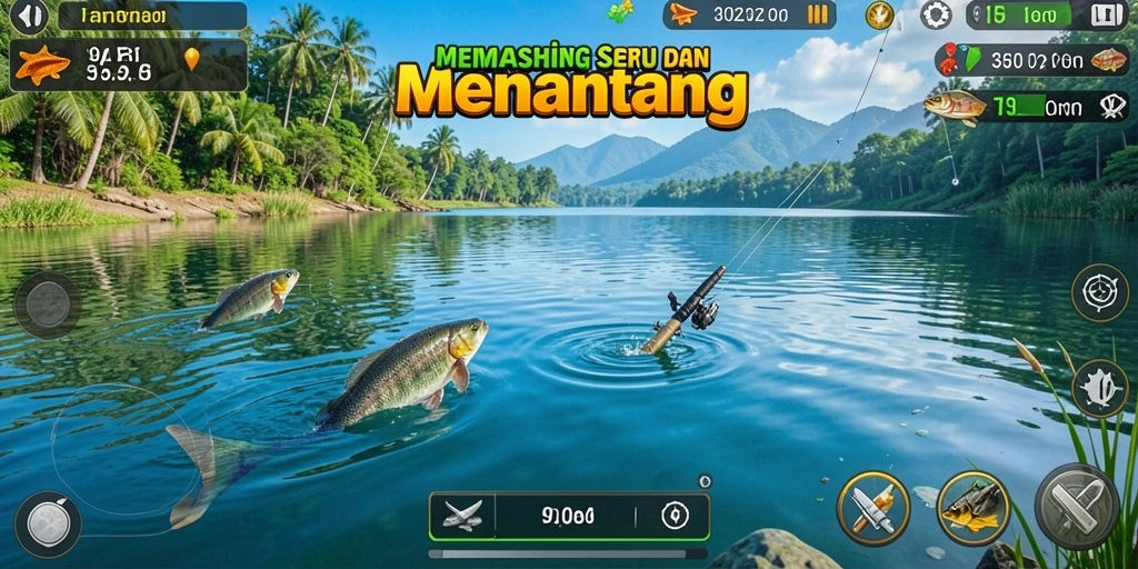 Screenshot gameplay 33L yang menampilkan aksi memancing yang seru.
