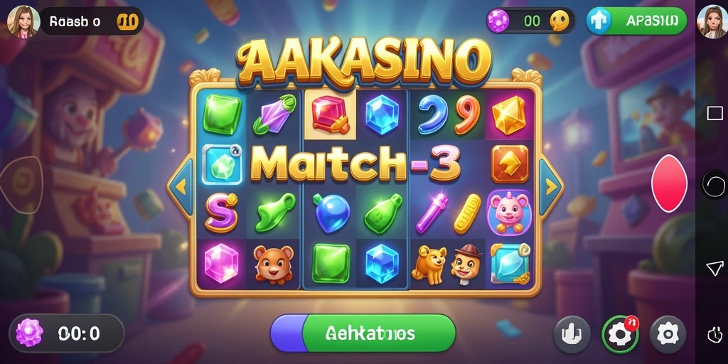 Screenshot utama AAKASINO menampilkan gameplay Match-3 yang menarik.