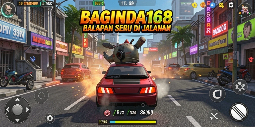 Screenshot gameplay BAGINDA168, menampilkan balapan mendebarkan di jalanan.