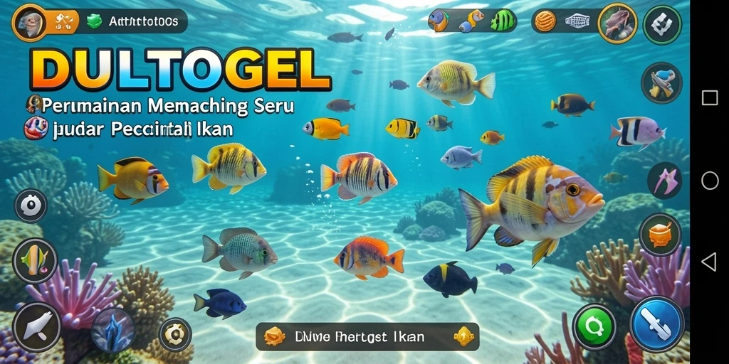 Tampilan gameplay DULTOGEL dengan berbagai jenis ikan yang menggoda.