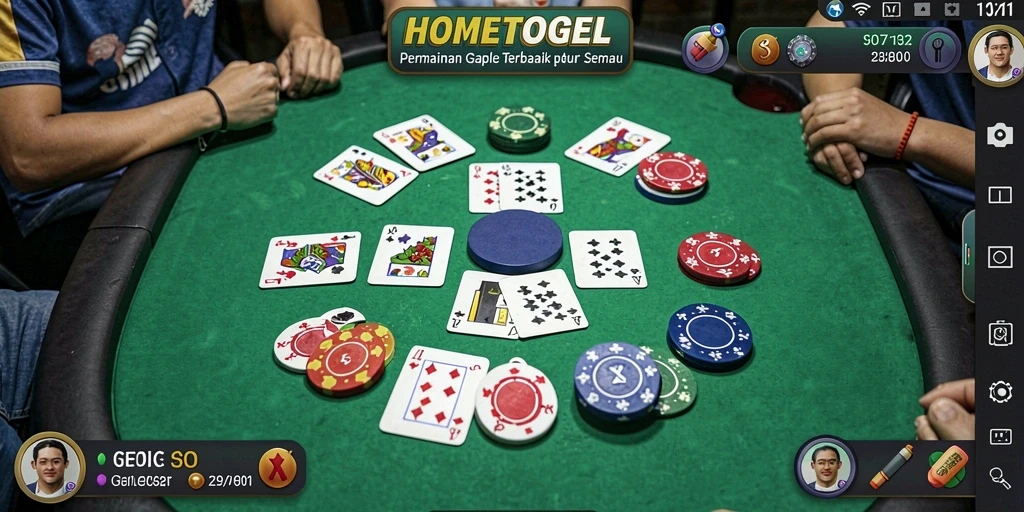 Screenshot gameplay HOMETOGEL yang menampilkan keseruan bermain Gaple.