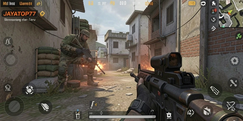 Tampilan gameplay intens di JAYATOP77 dengan pertempuran seru.