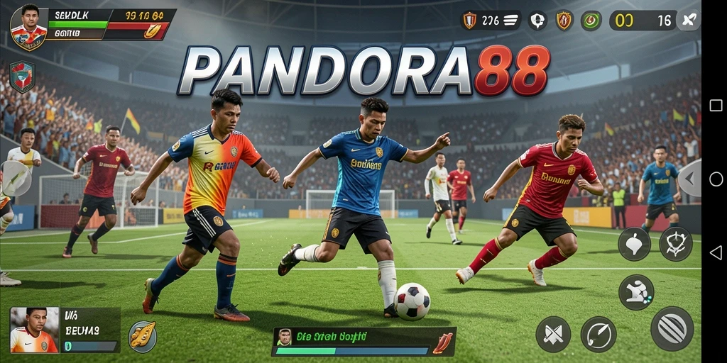 Tangkapan layar utama PANDORA88 menampilkan aksi seru di lapangan sepak bola.