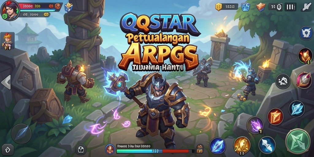 Screenshot gameplay QQSTAR menampilkan aksi pertempuran ARPG yang mendebarkan.